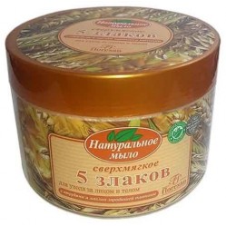 Натуральное мыло для ухода за лицом и телом "Сверхмягкое 5 злаков" с отрубями и маслом зародышей пшеницы для бани