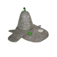 Комплект банный (шапка,рукавица,коврик), войлок серый для бани
