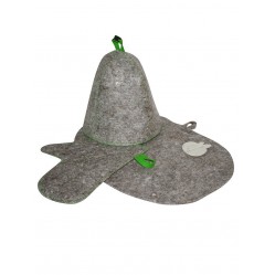 Комплект банный (шапка,рукавица,коврик), войлок серый для бани