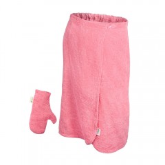 Махровый комплект для женщин (накидка 140х80см + рукавица) розовый