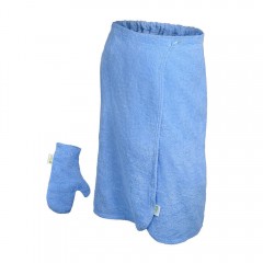 Махровый комплект для женщин (накидка 140х80см + рукавица) голубой