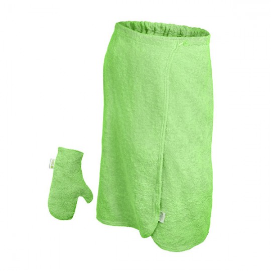 Махровый комплект для женщин (накидка 140х80см + рукавица) салатовый