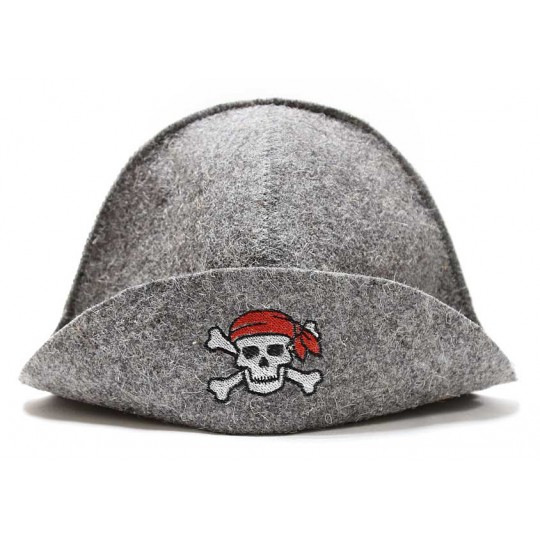 Шапка банная, вышивка "Пират" войлок серый арт. Б40122