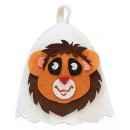 Шапка банная с аппликацией "Лев" войлок белый арт. Б41007
