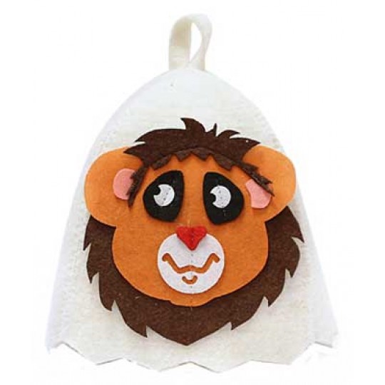 Шапка банная с аппликацией "Лев" войлок белый арт. Б41007