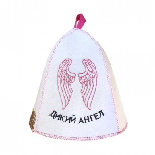 Шапка банная вышивка Дикий Ангел (войлок белый)