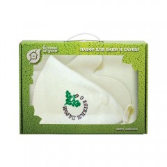 Подарочный набор 3 предмета (шапка С легким паром, рукавица, коврик) в коробке