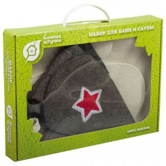 Подарочный набор 3 предмета (шапка Буденовка, рукавица, коврик) в коробке