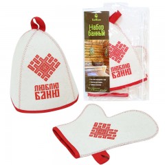 Набор для бани Люблю Баню (шапка, рукавица)