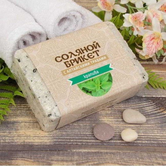Соляной брикет, "Соляная баня" с Алтайскими травами "Крапива" вес 1,35 кг для бани
