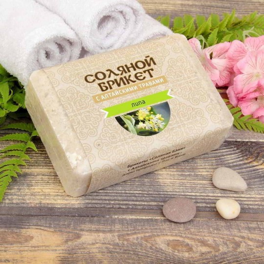 Соляной брикет, "Соляная баня" с Алтайскими травами "Липа" вес 1,35 кг для бани