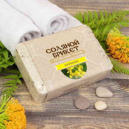 Соляной брикет "Соляная баня" с Алтайскими травами "Чистотел" вес 1,35 кг для бани
