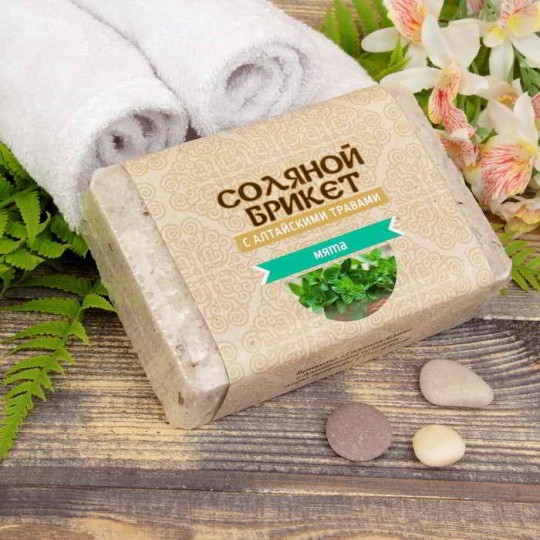 Соляной брикет "Соляная баня" с Алтайскими травами "Мята" вес 1,35 кг для бани