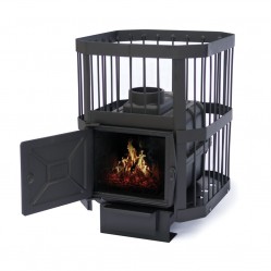 Печь банная чугунная "Сибирь-15". Чугунная дверца без ВТК (сетка)