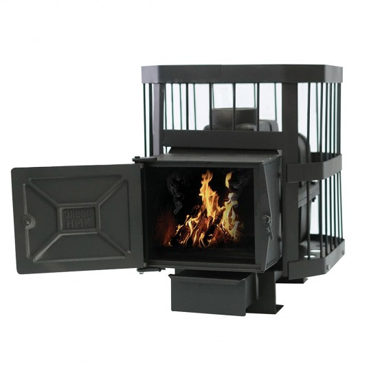 Печь банная чугунная "Сибирь-15". Чугунная дверца с ВТК (сетка)