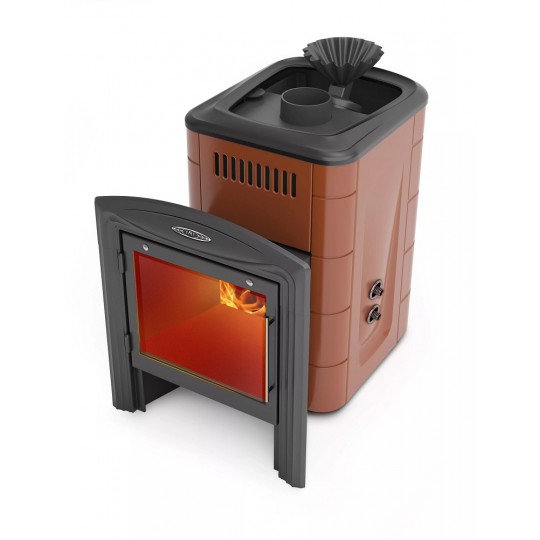 Банная печь Гейзер Мини 2016 Inox Витра ЗК ТО терракота