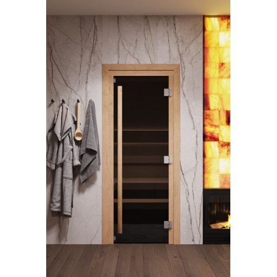 Стеклянная дверь для бани/сауны COOPER PREMIUM 200*81,5 (бронза) коробка ОЛЬХА