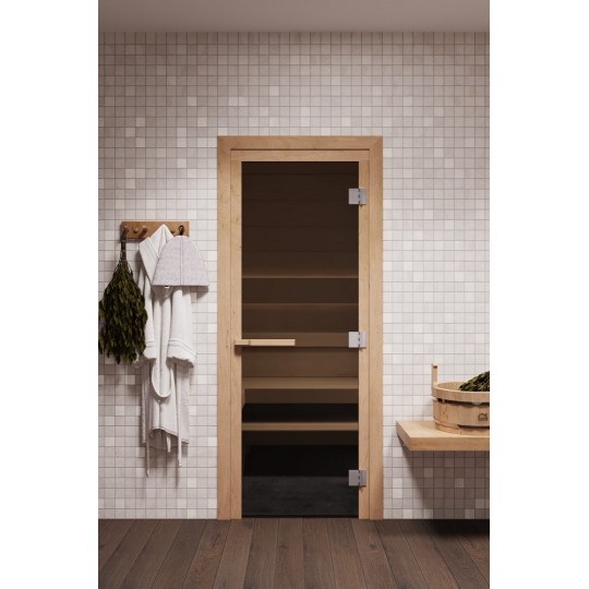 Стеклянная дверь для бани/сауны COOPER PRO 200*81,5 (бронза матовая) коробка ОЛЬХА