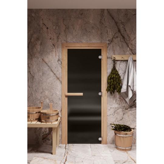 Стеклянная дверь для бани/сауны COOPER STANDART 180x70 (графит матовый) коробка ОЛЬХА