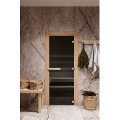 Стеклянная дверь для бани/сауны COOPER STANDART 180x70 (графит) коробка ОЛЬХА