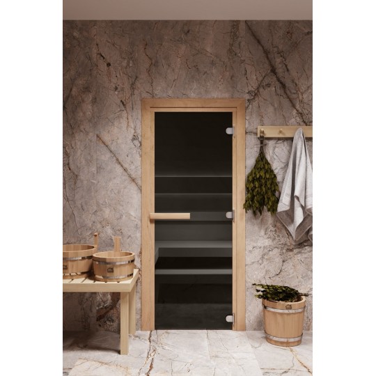Стеклянная дверь для бани/сауны COOPER STANDART 180x70 (графит) коробка ОЛЬХА