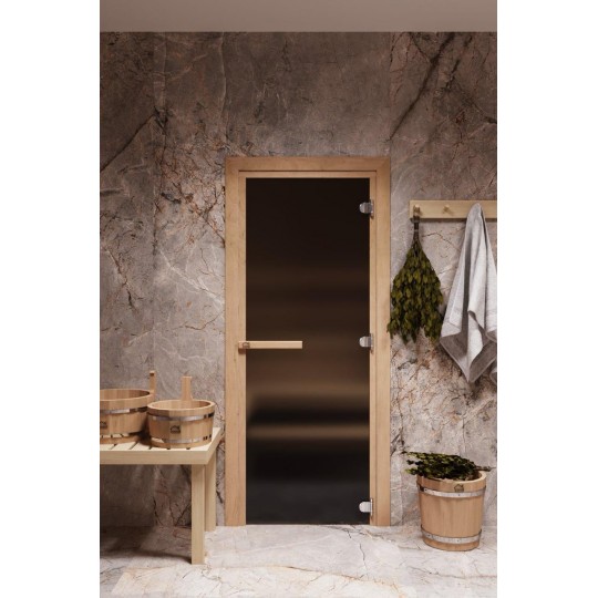 Стеклянная дверь для бани/сауны COOPER STANDART 170x70 (бронза матовая) коробка ОЛЬХА