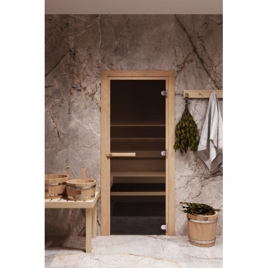 Стеклянная дверь для бани/сауны COOPER STANDART 170x70 (бронза) коробка ОЛЬХА