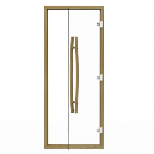 Стеклянная дверь Sawo 700х1900 (прозрачная, коробка кедр, изогнутая ручка) 741-4SCD-1