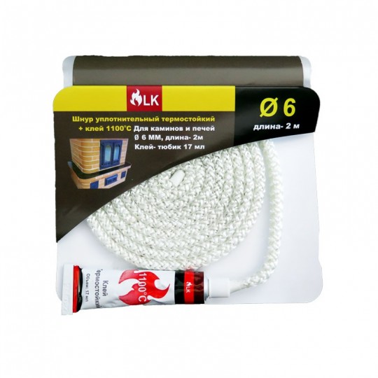 Шнур термостойкий (2 м/п)  6 мм + клей 17мл
